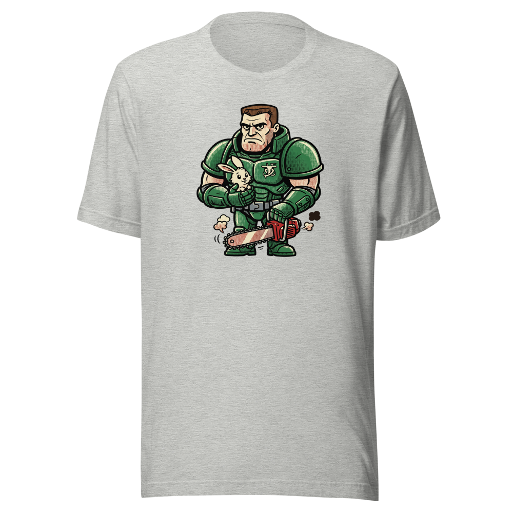 Space Marine Bunny Hug Halftone Pop Art Tee — athletic heather front view