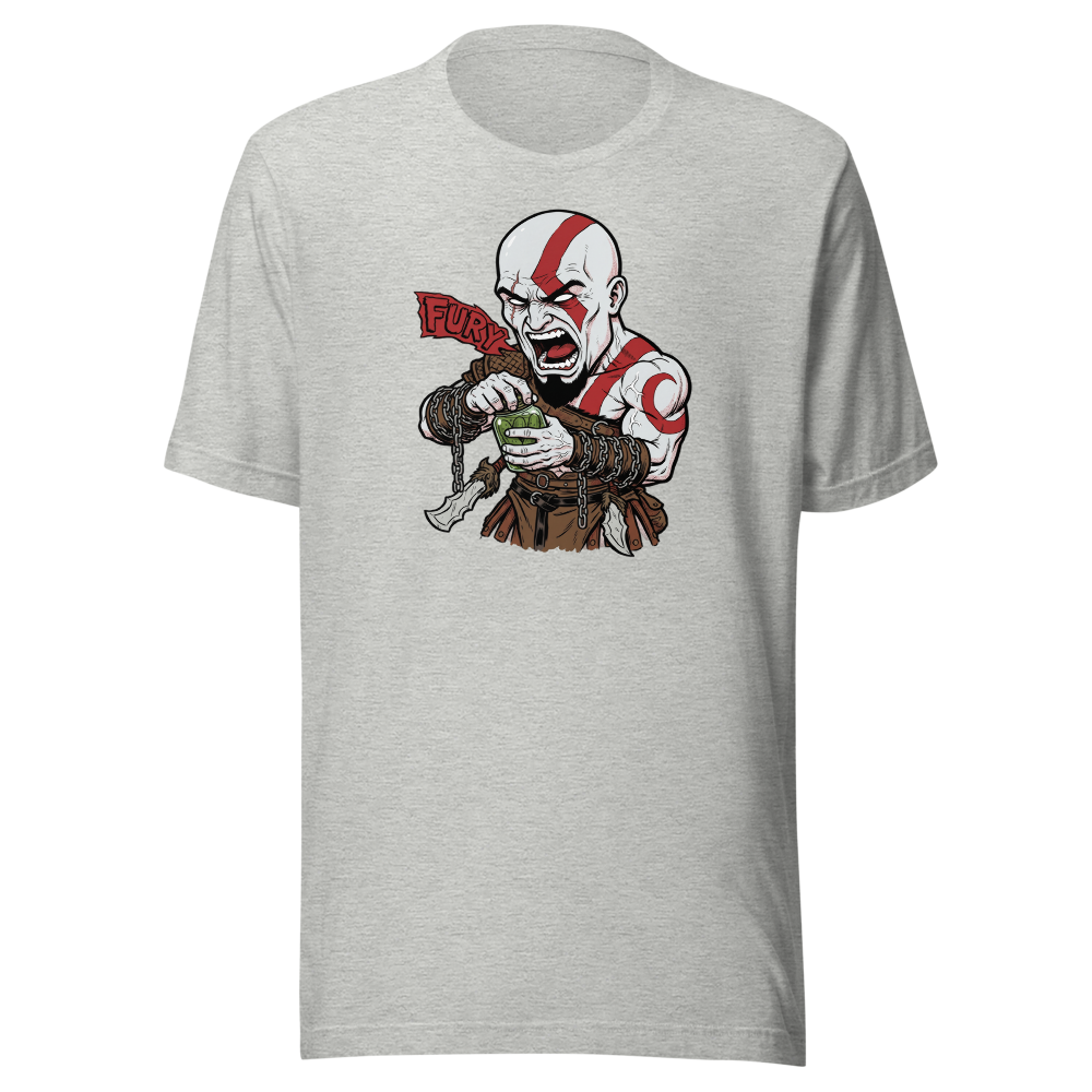 Spartan Rage Pickle Jar Comic Ink Gamer Tee â€” Athletic Heather front view