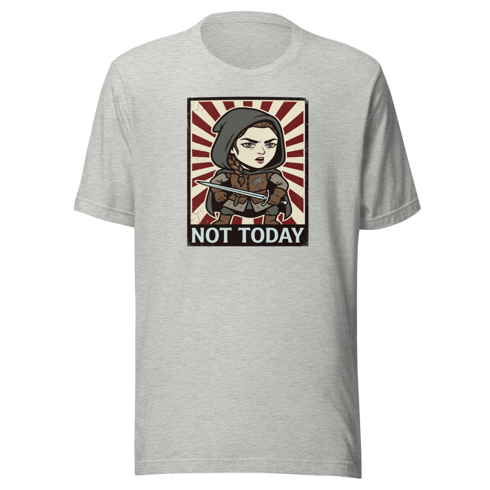 Not Today Hooded Assassin Propaganda Tee — athletic heather front view