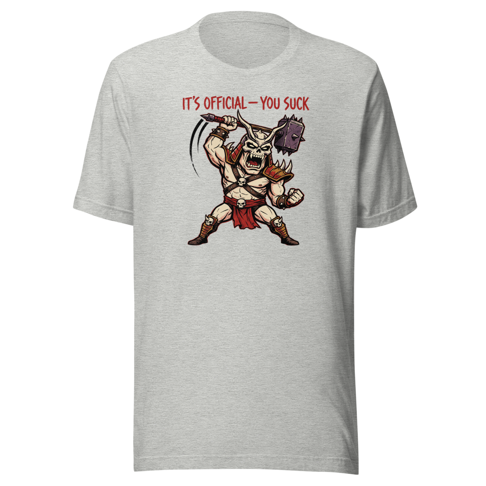 It's Official You Suck Warhammer Emperor Punk Tee — athletic heather front view