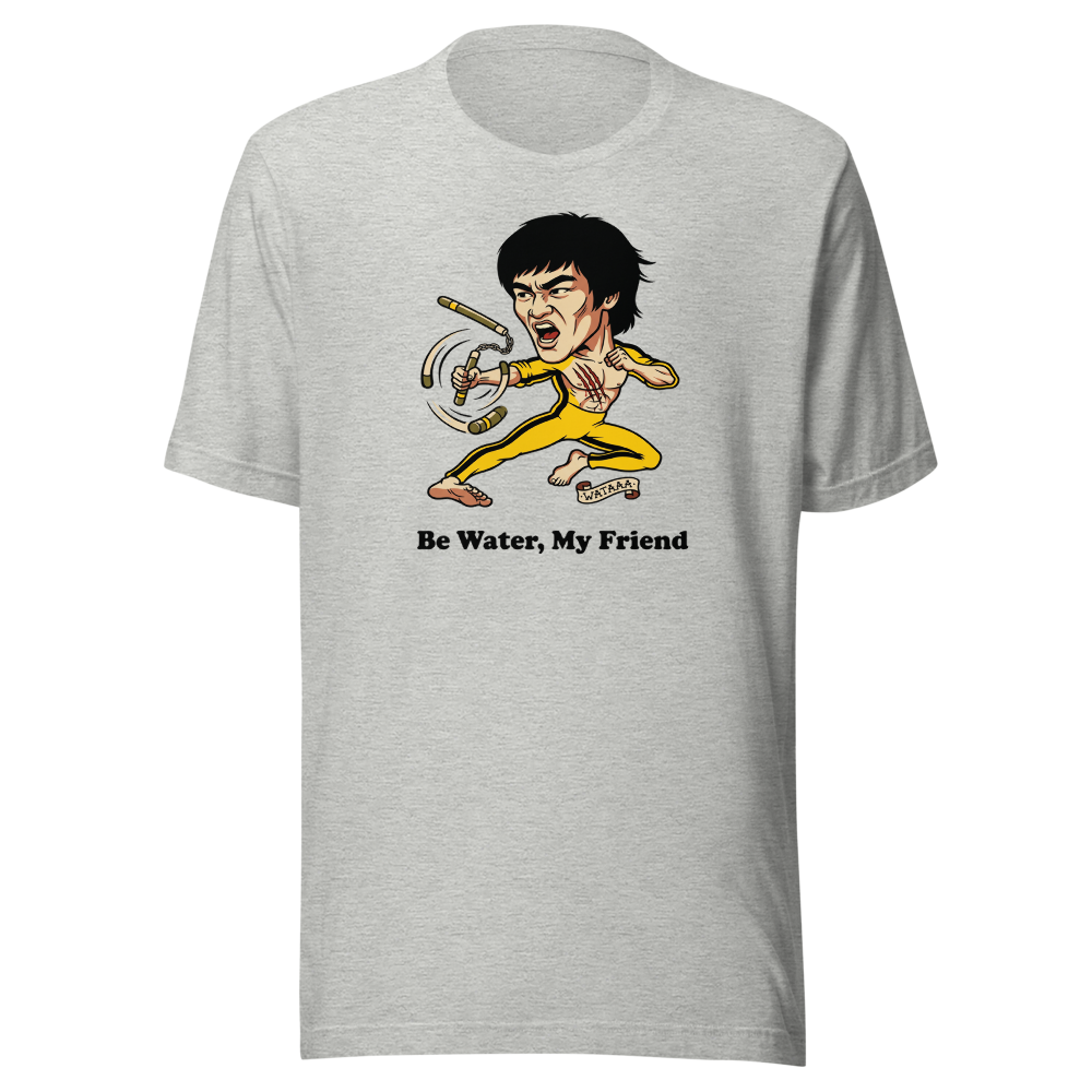 Flying Kick Kung Fu Master Tattoo Flash Tee — athletic heather front view