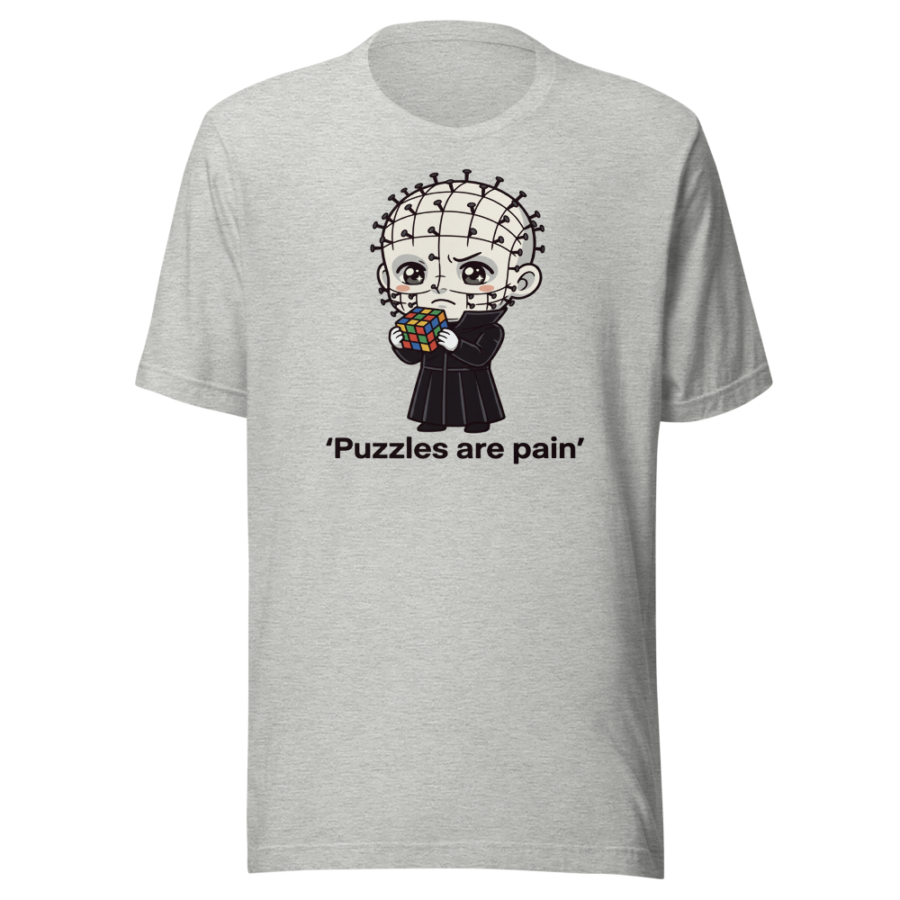 Chibi Puzzle Demon Cute Horror Parody Tee — athletic heather front view