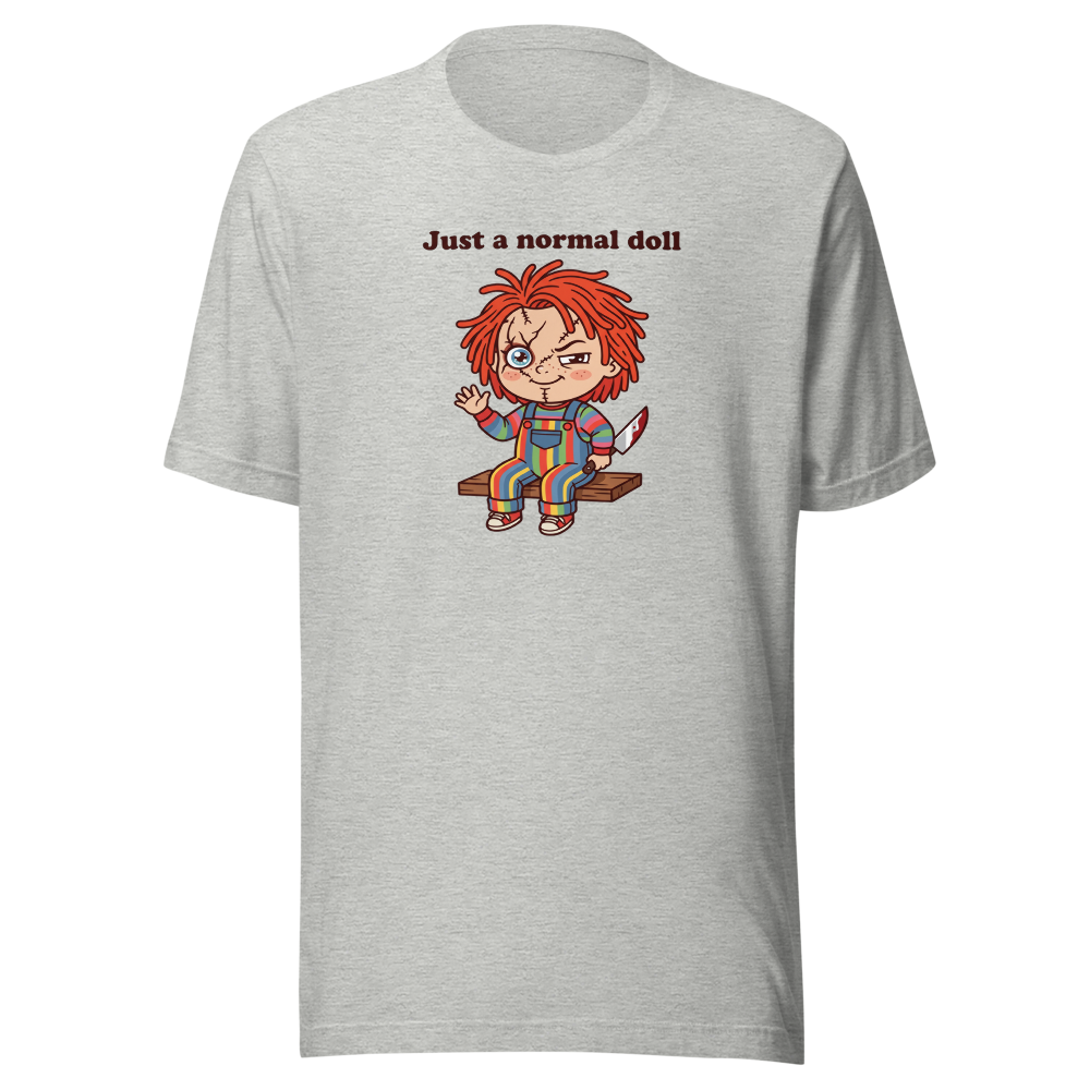 Just A Normal Doll Kawaii Killer Toy Horror Tee — athletic heather front view
