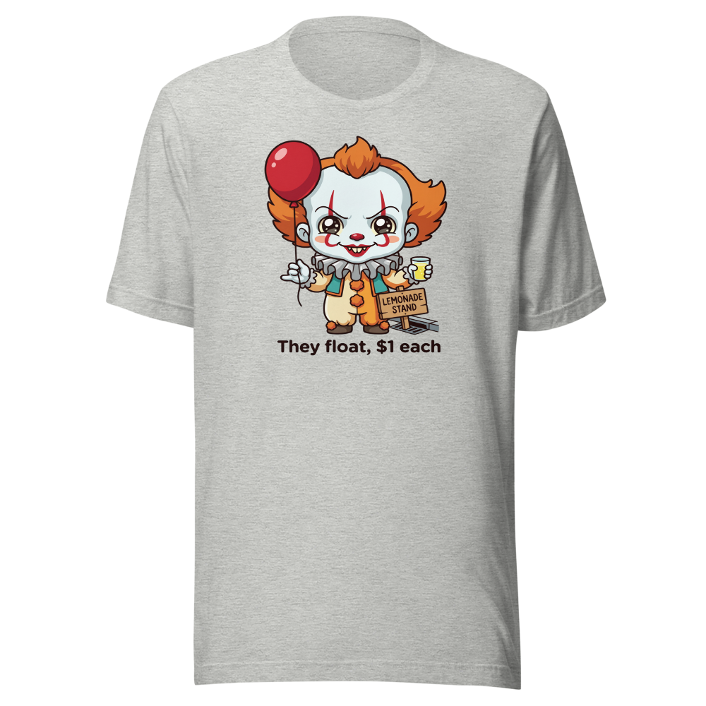 Chibi Creepy Clown Lemonade Stand Horror Parody Tee — athletic heather front view