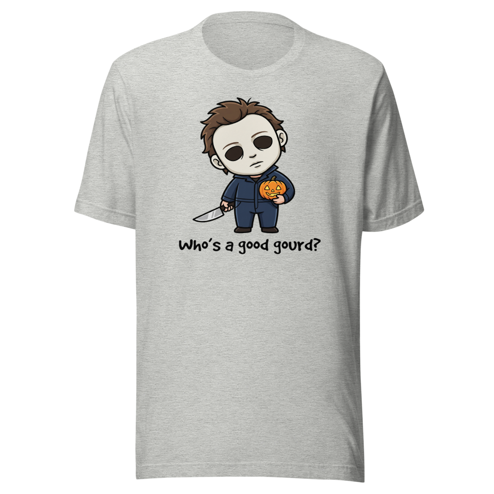 Confused Puppy Slasher Chibi Pumpkin Halloween Tee — athletic heather front view