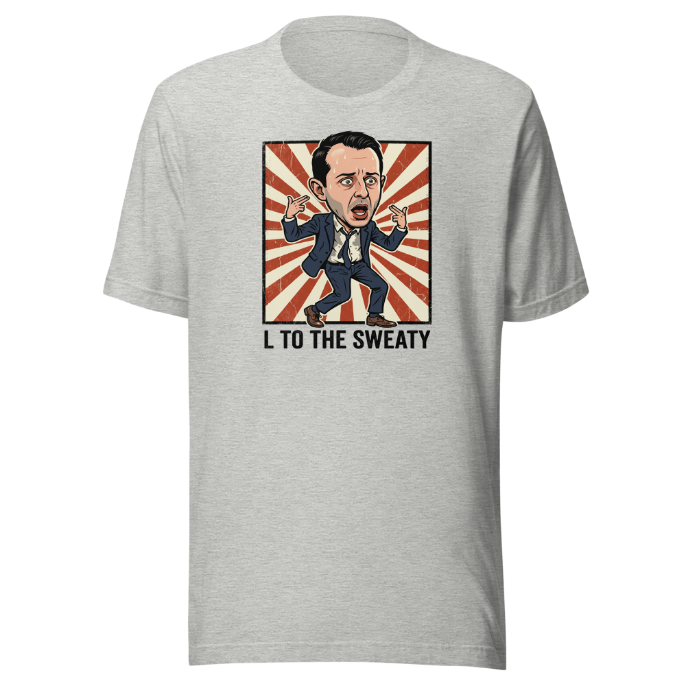L To The Sweaty Corporate Rap Parody Tee — athletic heather front view