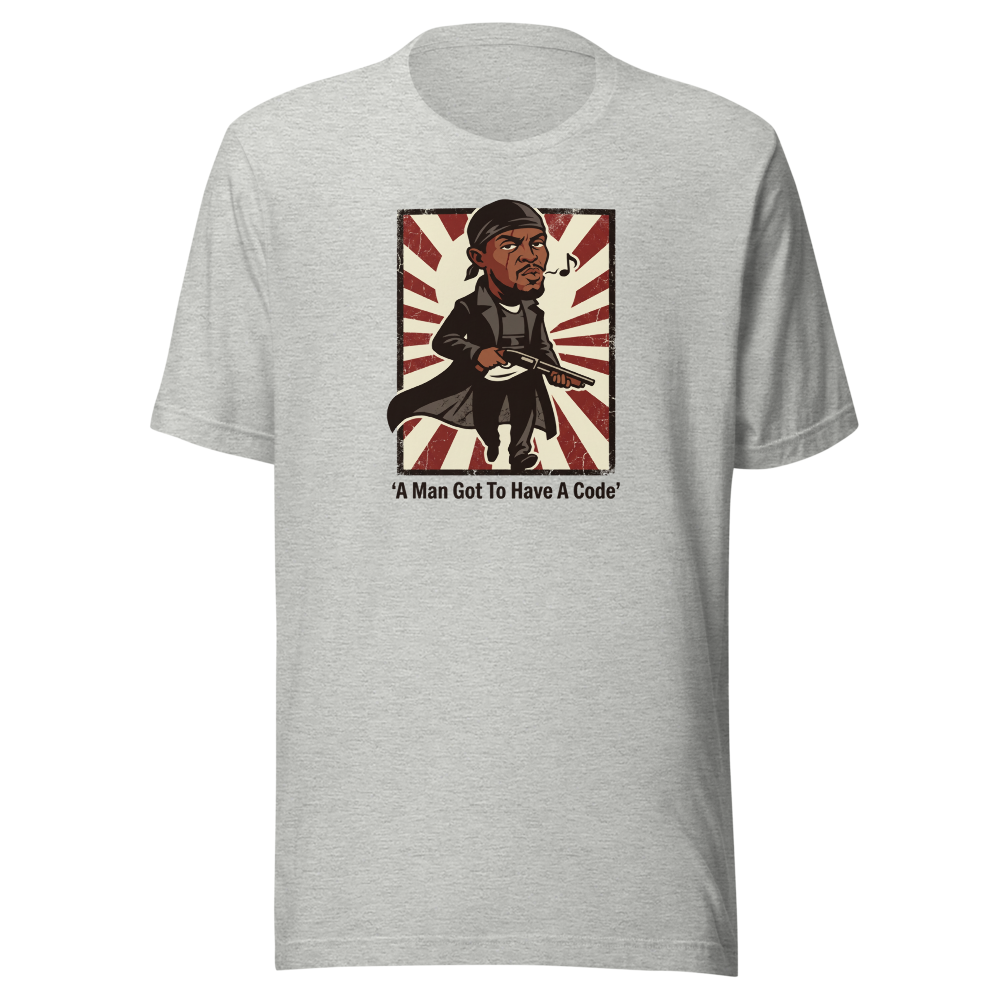 Whistling Stick-Up Man Code Propaganda Tee — athletic heather front view