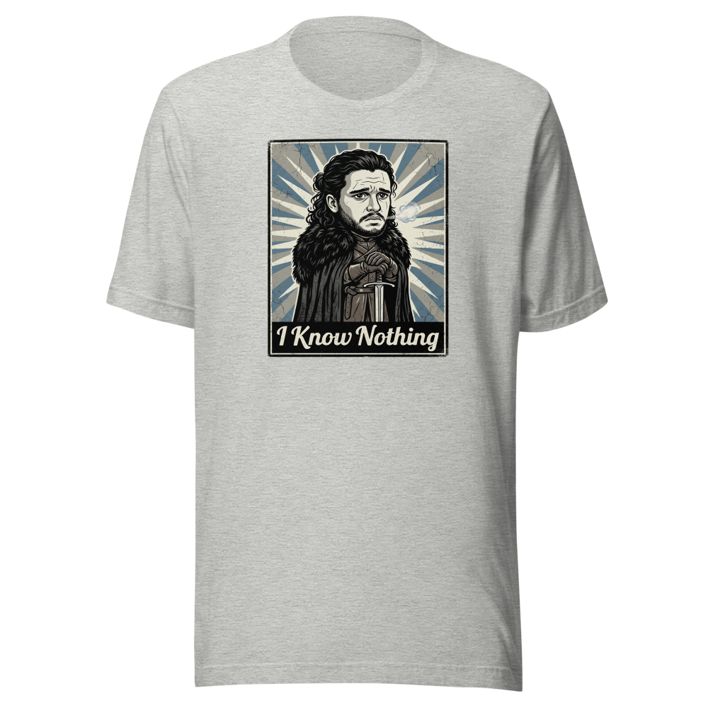 I Know Nothing Brooding Northern Hero Propaganda Tee — athletic heather front view