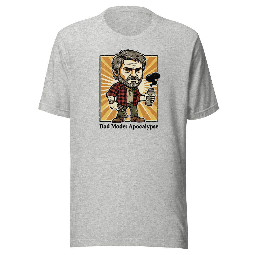 Dad Mode Apocalypse Grumpy Survival Dad Graphic Tee — athletic heather front view