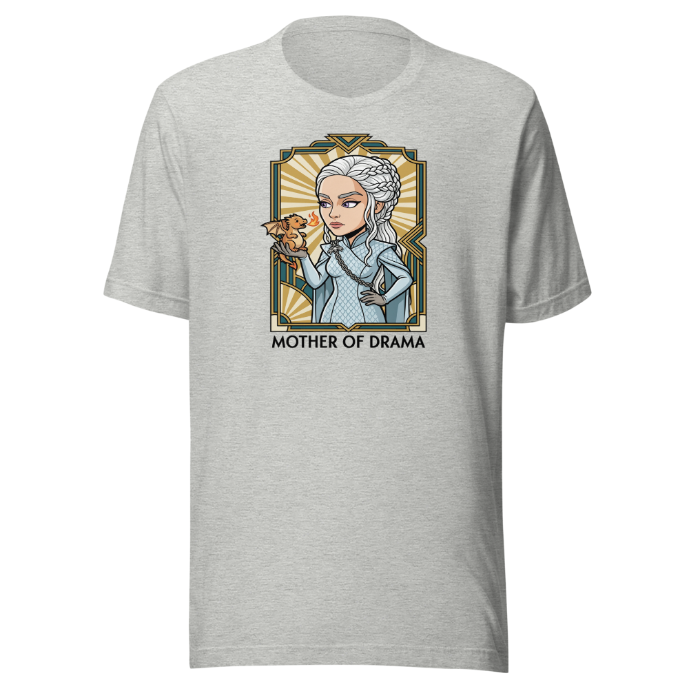 Mother of Drama Silver Queen Dragon Deco Tee — athletic heather front view