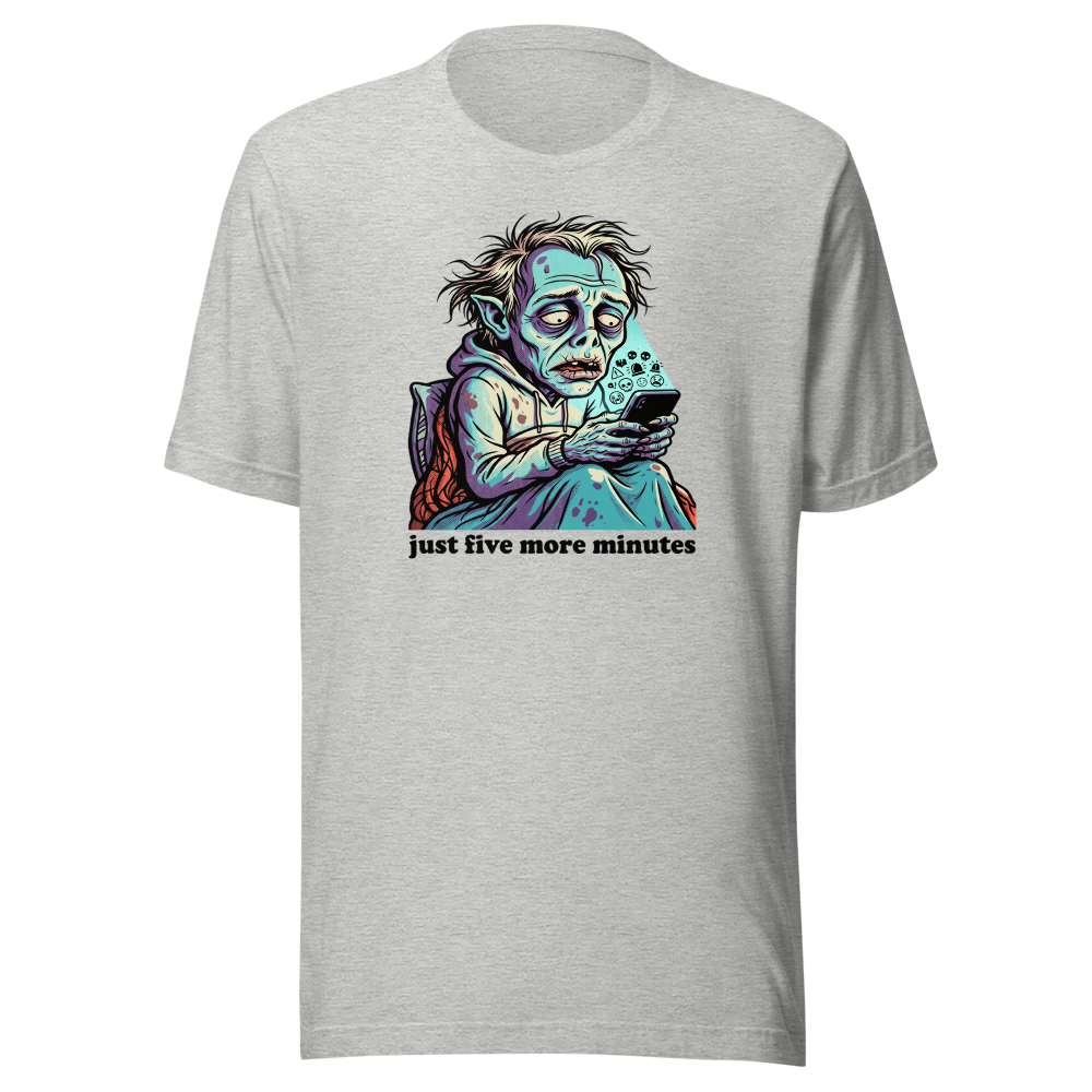 3AM Phone Gremlin Doomscroll Halftone Tee — athletic heather front view