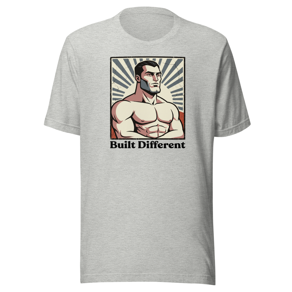 Built Different Chiseled Jaw Propaganda Meme Tee — athletic heather front view