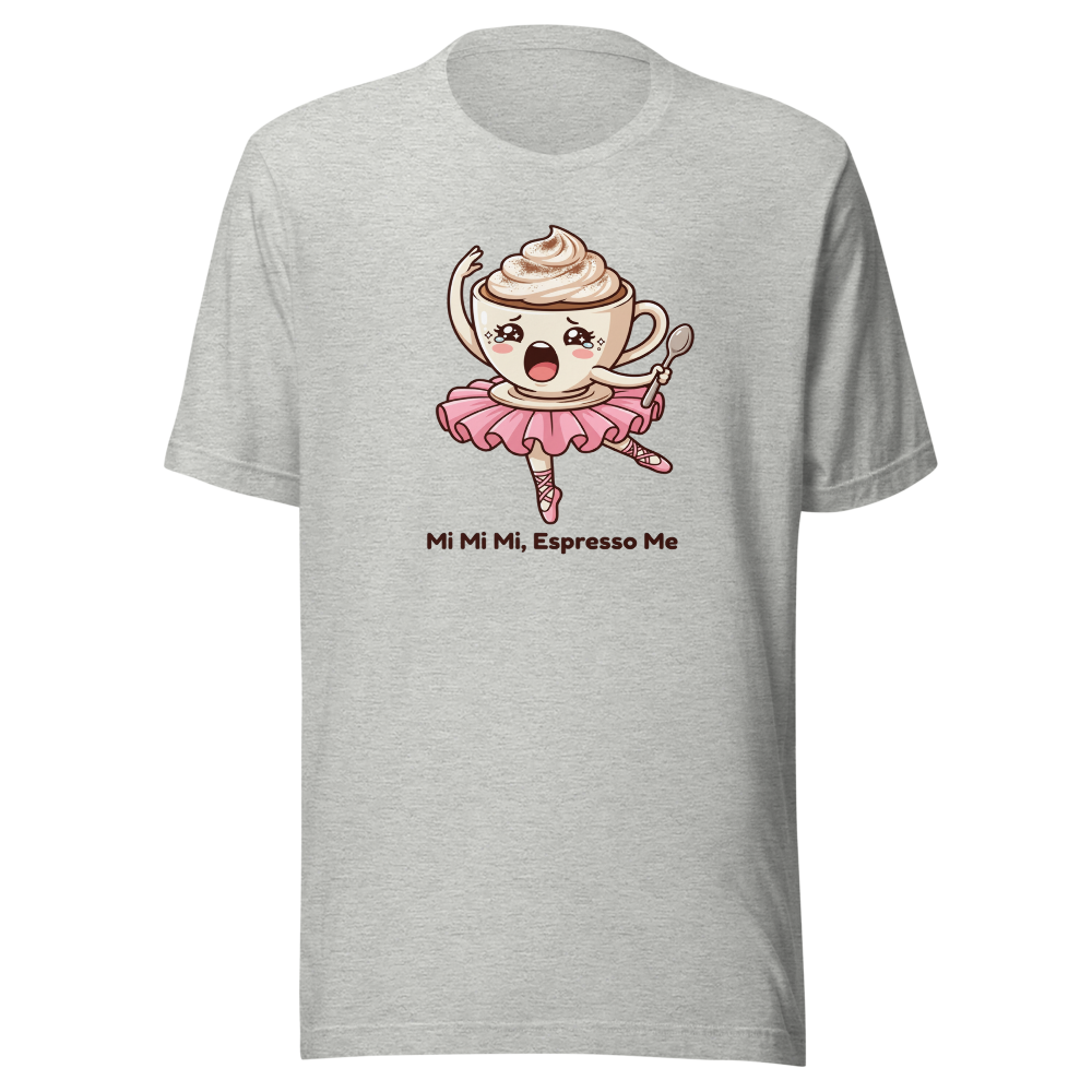 Mi Mi Mi Espresso Me Chibi Coffee Ballerina Tee — athletic heather front view