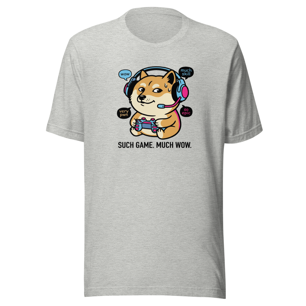 Sweaty Shiba Streamer Such Wow Gaming Meme Tee — athletic heather front view