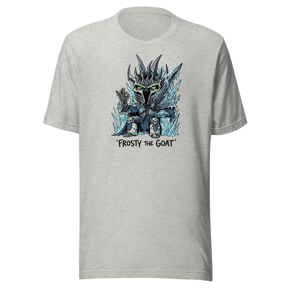 Frosty The Goat Frozen Throne Tea Time Tee — athletic heather front view