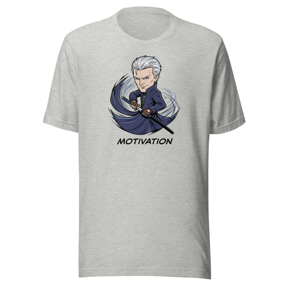 Stoic Swordsman Judgement Slash Motivation Tee — athletic heather front view