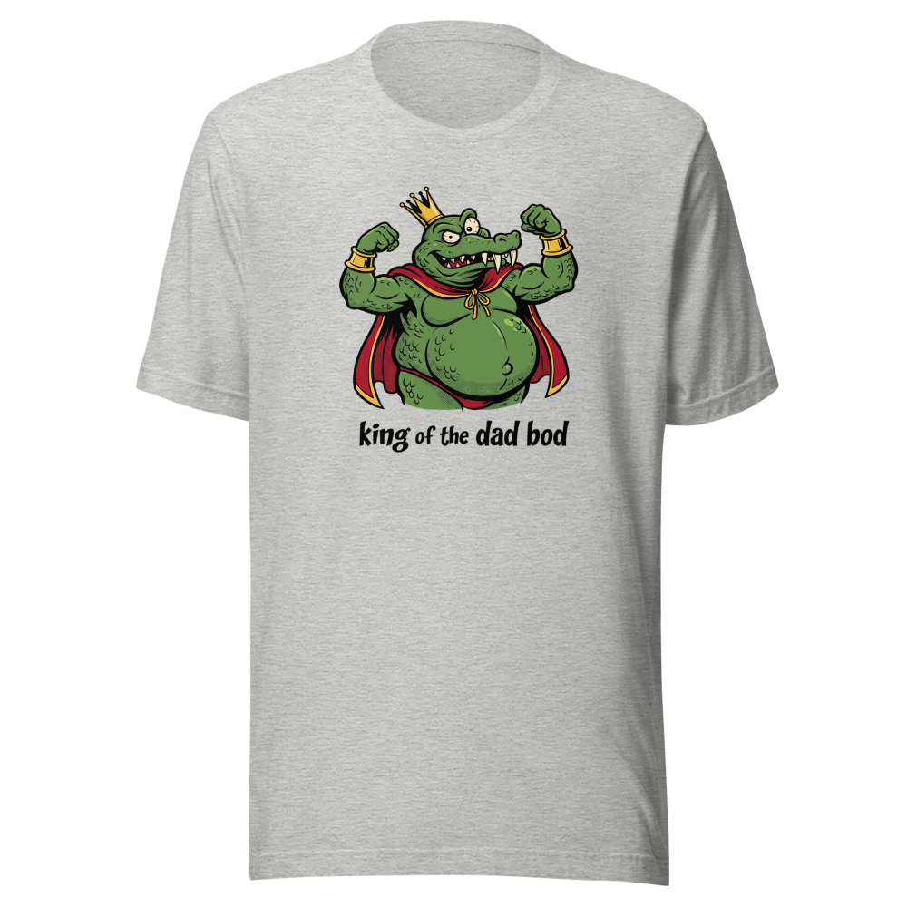 King of the Dad Bod Crocodile Pirate Comic Tee — athletic heather front view