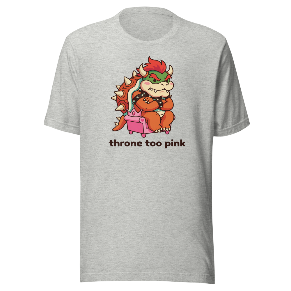 Grumpy Koopa King Tiny Pink Throne Chibi Tee — athletic heather front view