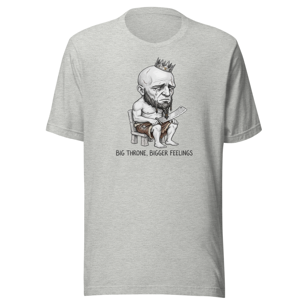 Sad Giant King Tiny Throne Sketch Tee — athletic heather front view