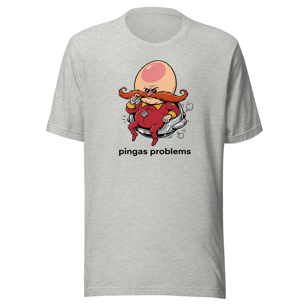 Egg-Shaped Villain Hover Pod Problems Tee — athletic heather front view