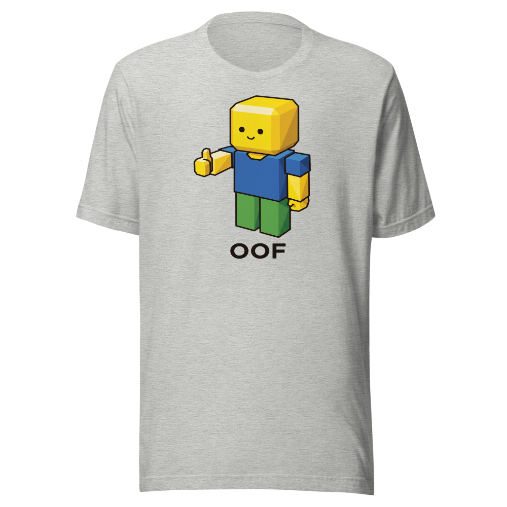 Low-Poly Blocky Noob Oof Sandbox Gamer Tee — athletic heather front view