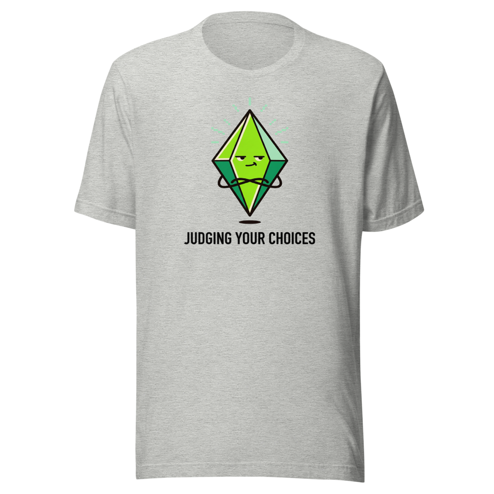 Judging Your Choices Floating Green Diamond Gamer Tee — athletic heather front view