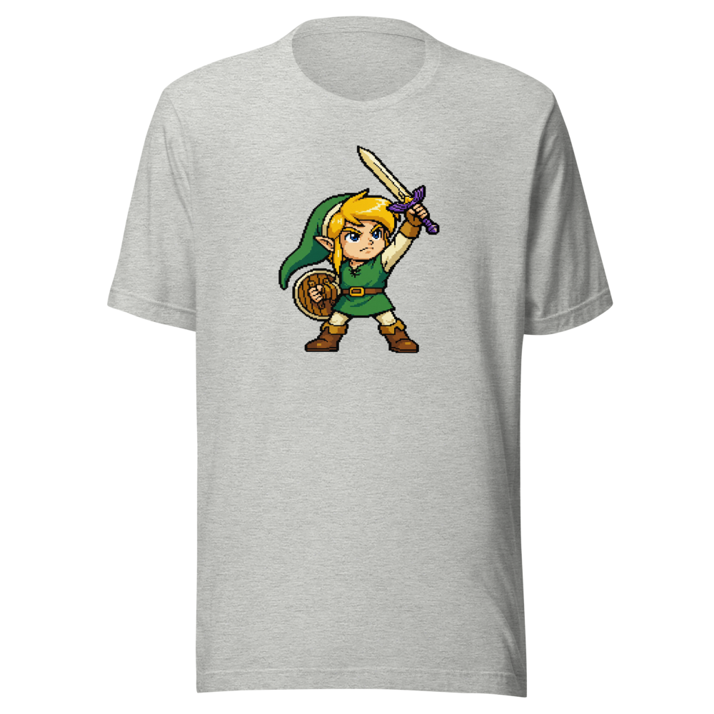16-Bit Pixel Hero Sword Raise Retro Gamer Tee — athletic heather front view