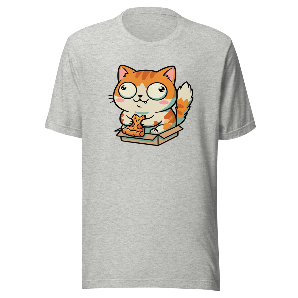 Chibi Pizza Cat Cardboard Box Zoomies Kawaii Tee — athletic heather front view