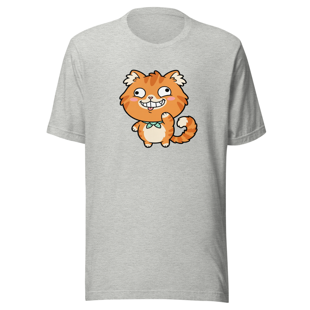 Derpy Orange Tabby Chibi Meme Cat Tee — athletic heather front view