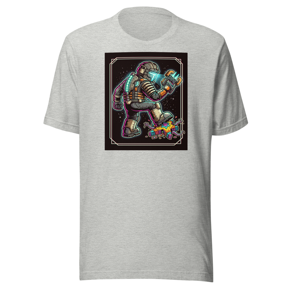 Haunted Space Engineer Piñata Stomp Neon Noir Tee — athletic heather front view
