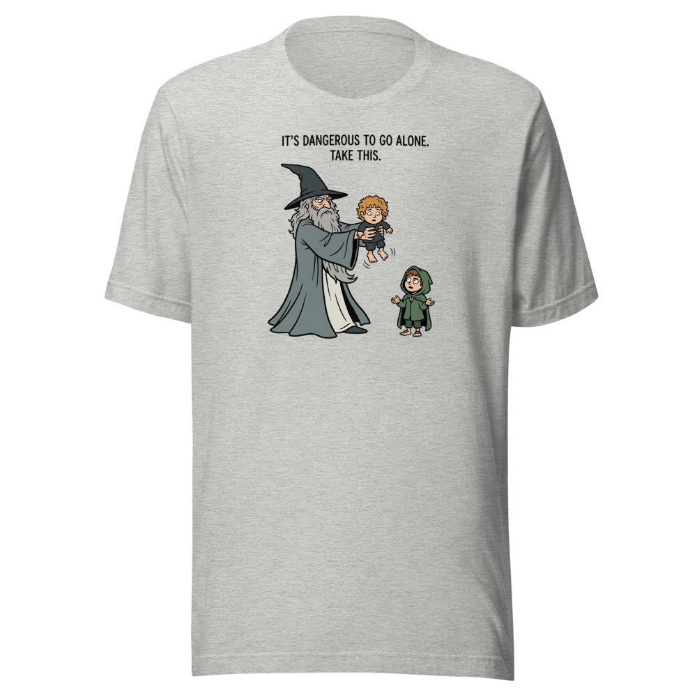 Wizard Hands Off Tiny Hobbit Fantasy Parody Tee — Premium Tee — athletic heather front view