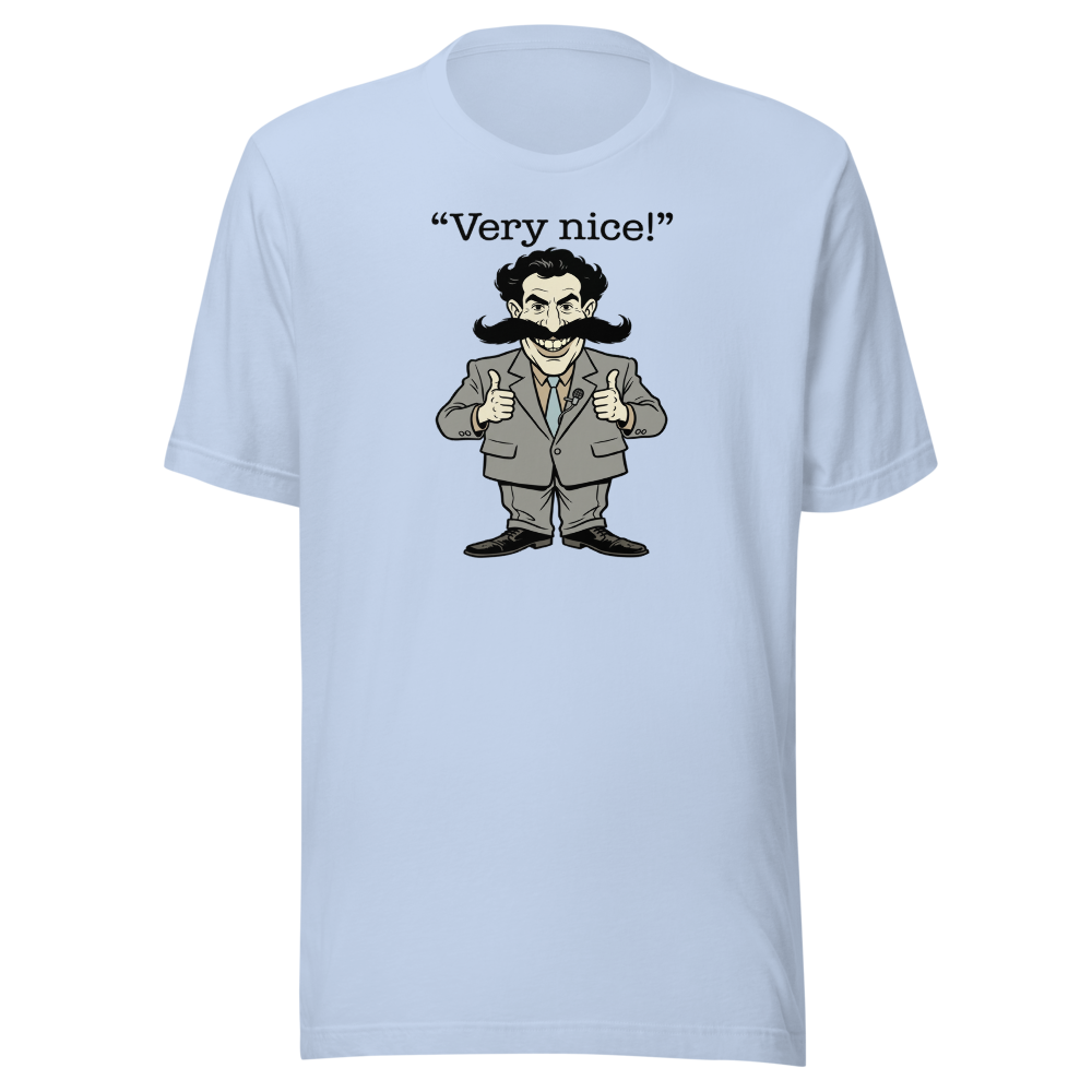 Very Nice Mustache Reporter Thumbs Up Comedy Tee — Men's Premium Tee — baby blue front view