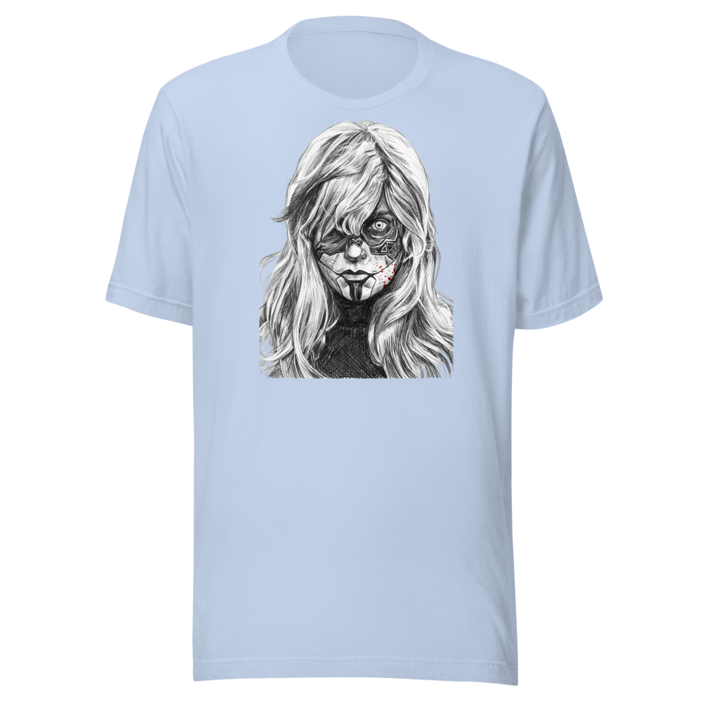 Paintress Graphite Sketch Ritual Warpaint Tee — baby blue front view