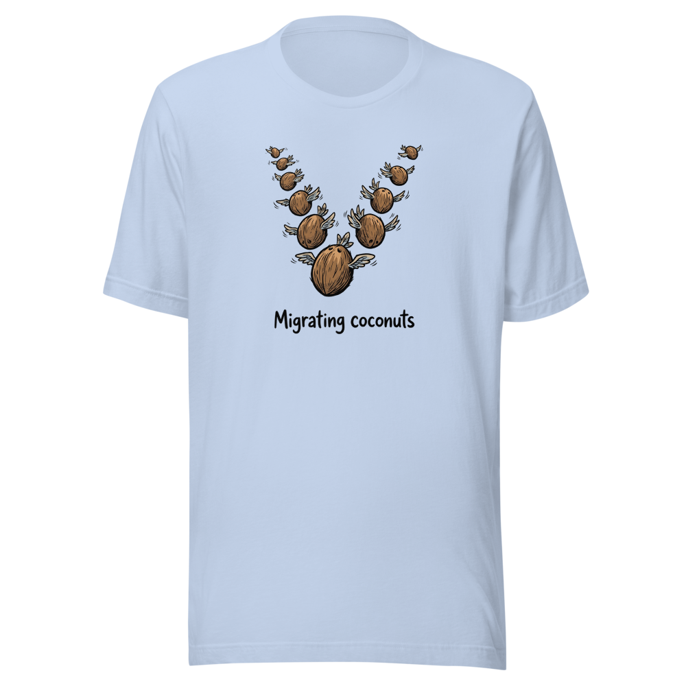 Migrating Coconuts V Formation Absurd Comedy Tee â€” Baby Blue front view