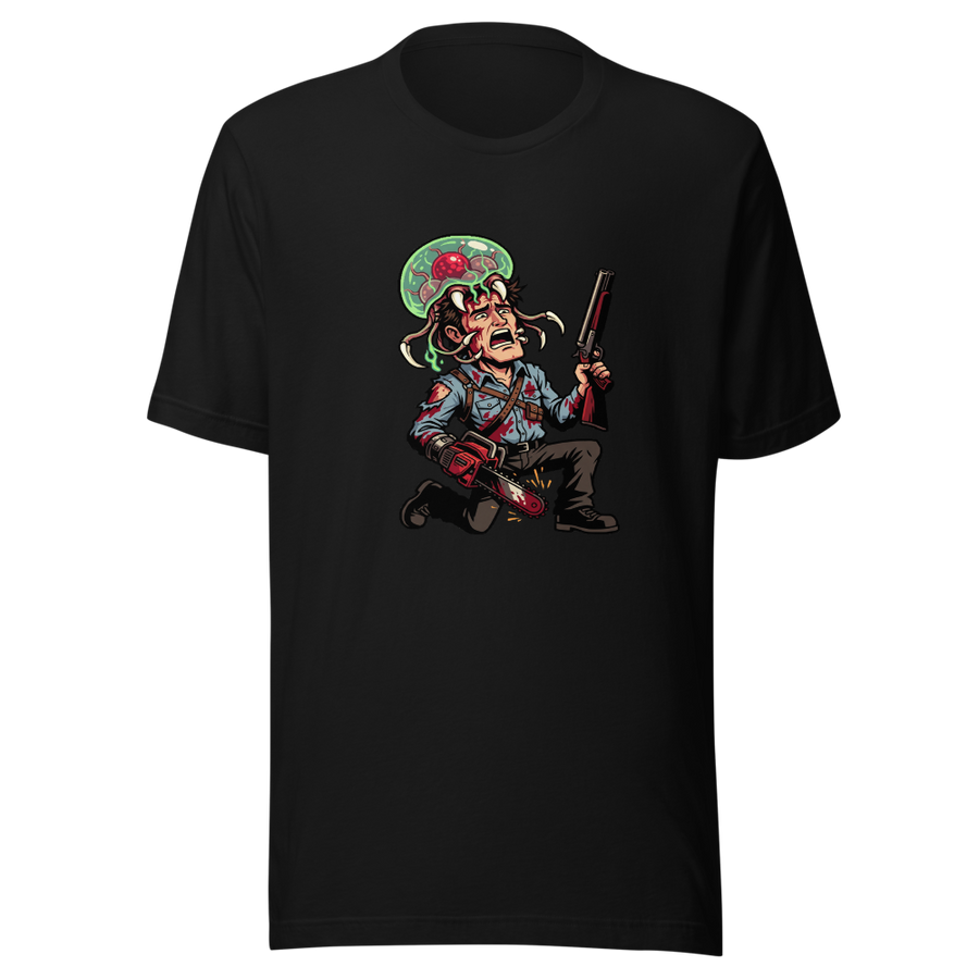 Cabin Horror Survivor vs Space Parasite Pixel Tee