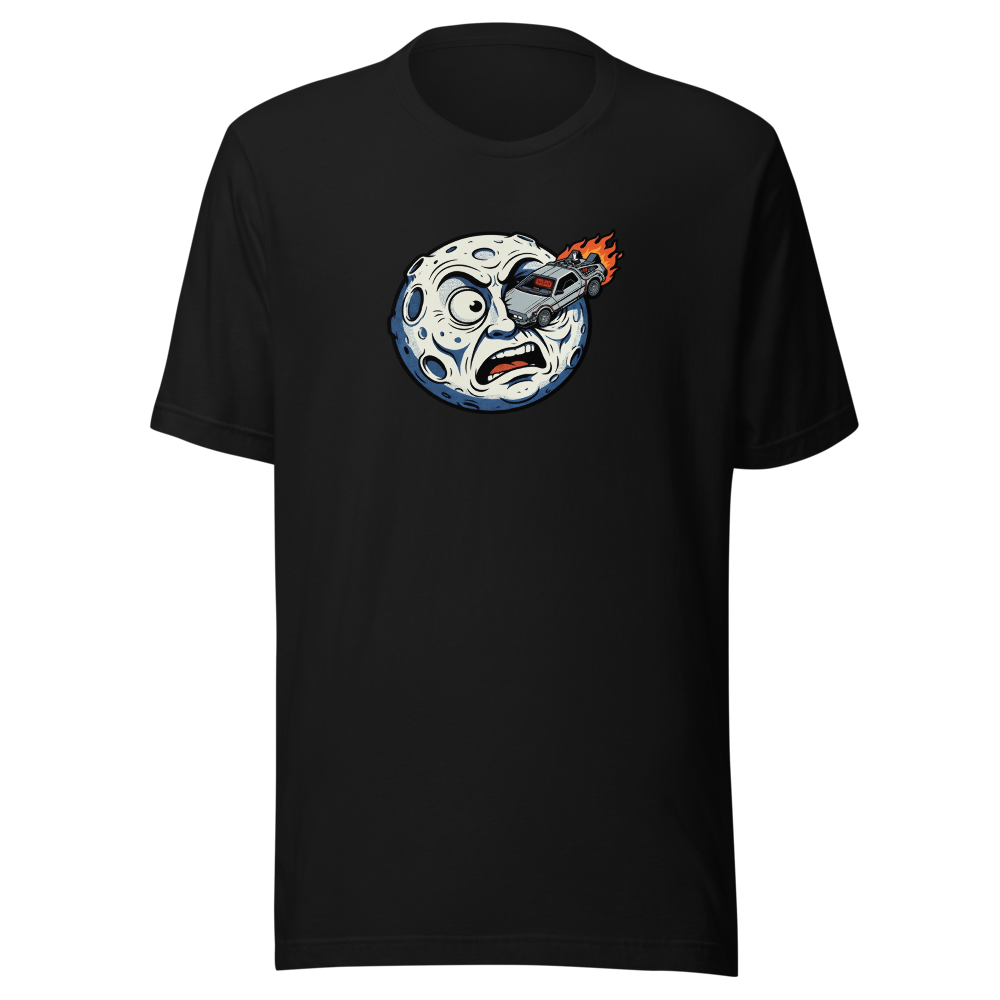 Silent Film Moon Crash Time Machine Movie Tee — Men's Premium Tee — black front view