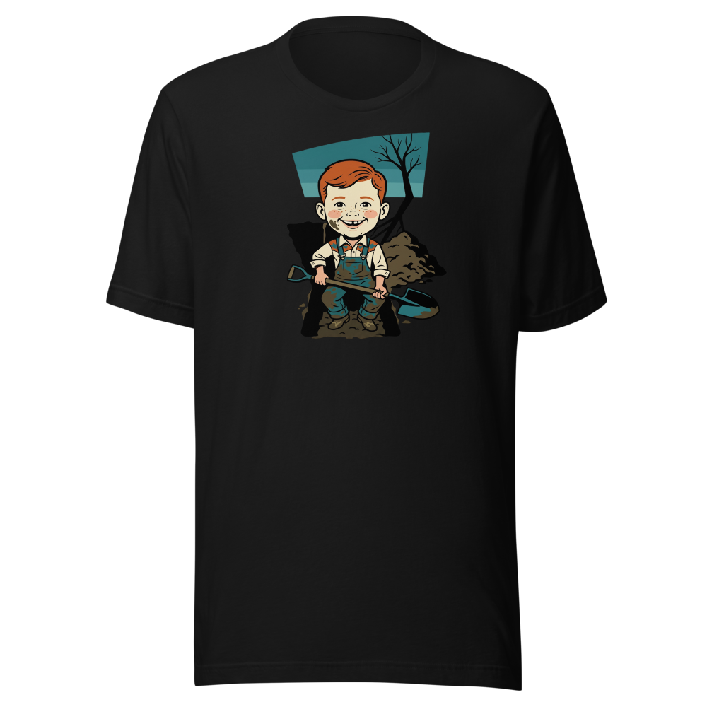 Suspicious Backyard Digger Vintage Poster Tee — black front view