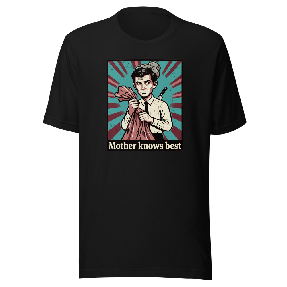 Mother Knows Best Motel Keeper Propaganda Tee — black front view