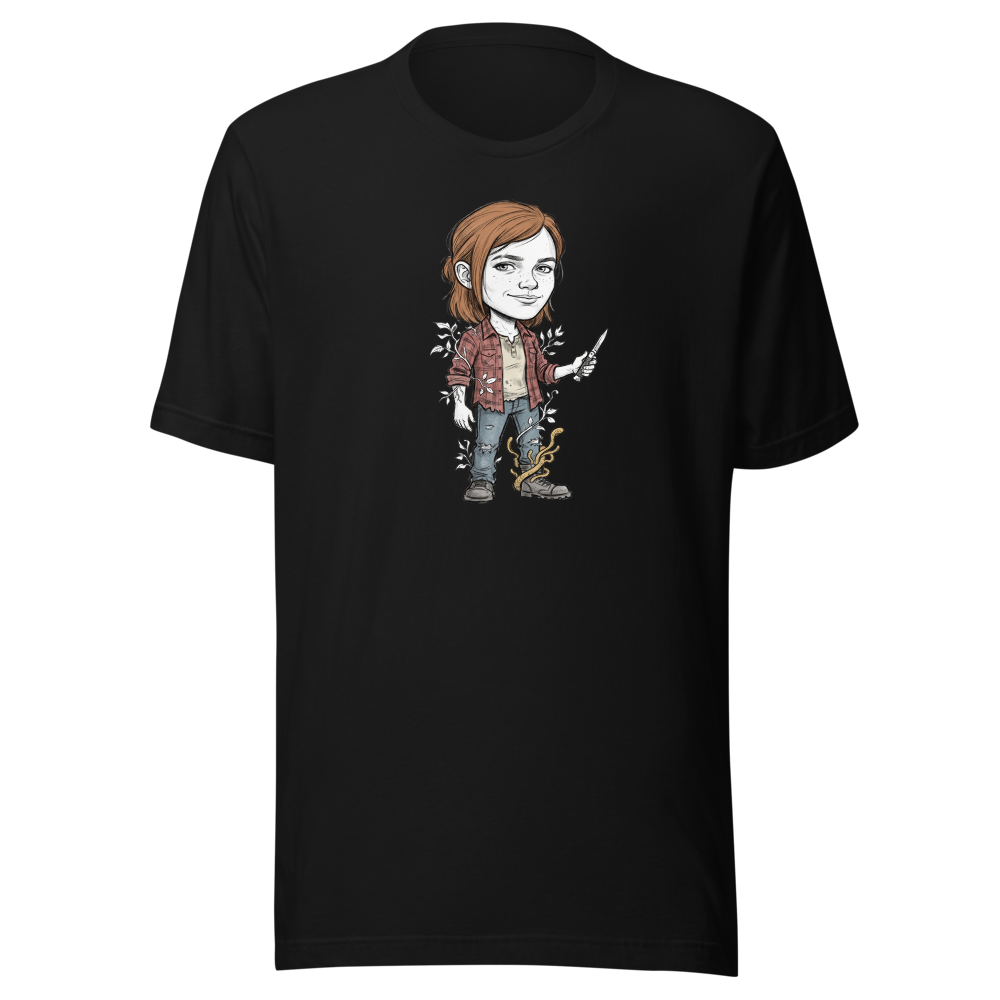 Post-Apocalyptic Survivor Girl Switchblade Sketch Tee — black front view