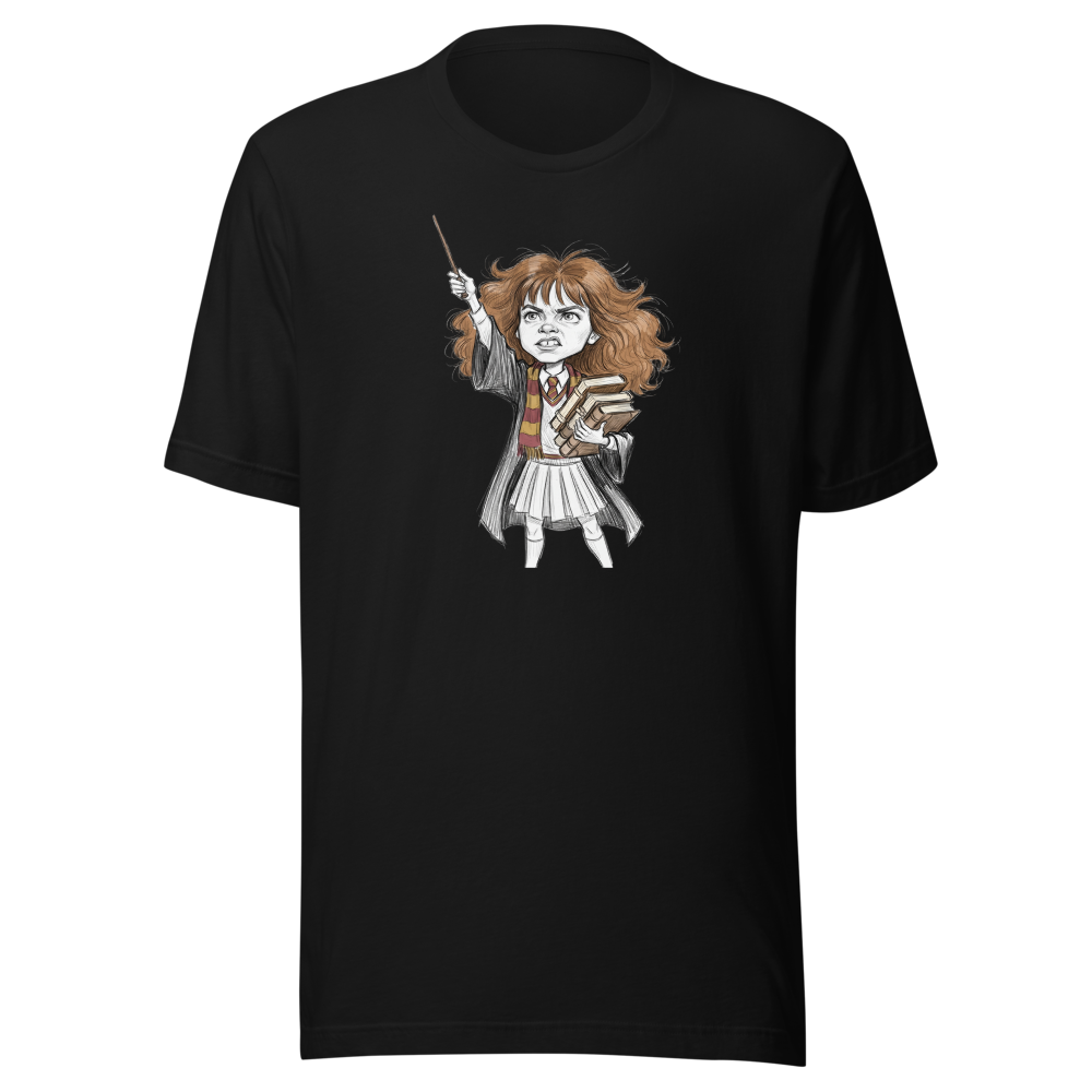 Eager Wizard School Top Student Pencil Sketch Tee — black front view