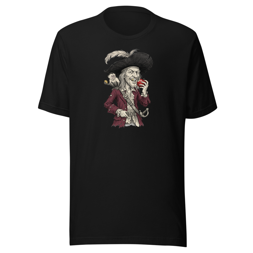Rogue Pirate Captain Sketch Caricature Tee — Men's Premium Tee — black front view