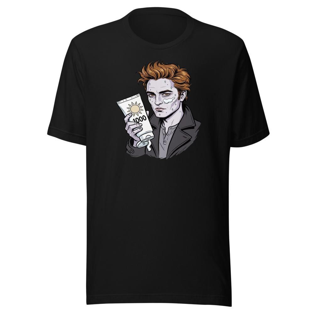 Sparkling Vampire SPF 1000 Sunscreen Parody Tee — Men's Premium Tee — black front view