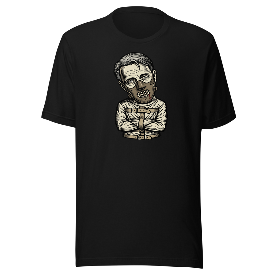 Polite Cannibal Muzzle Mask Linocut Horror Tee