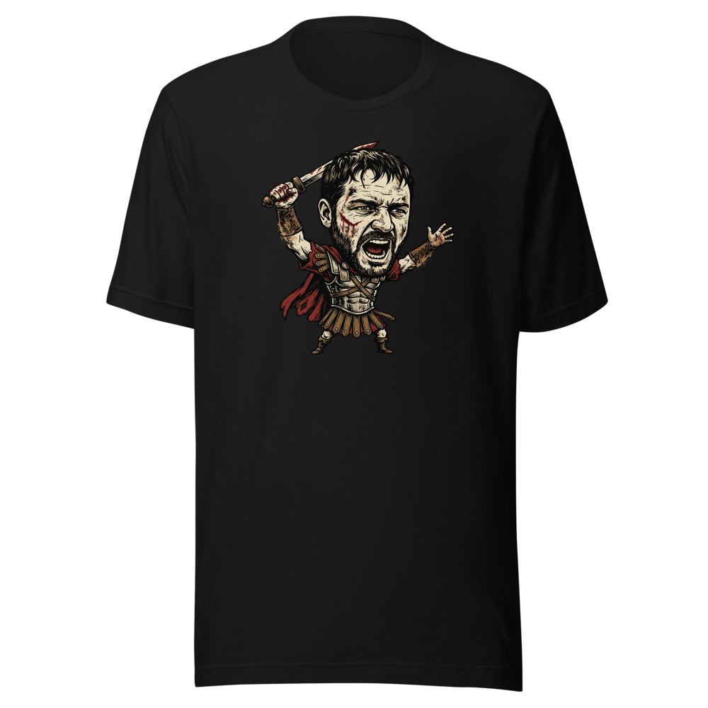 Arena Champion Woodcut Roman Warrior Roar Tee — Men's Premium Tee — black front view