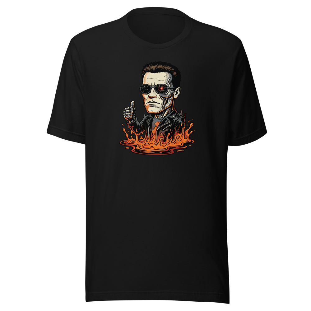 Molten Steel Thumbs Up Cyborg Comic Ink Tee — Men's Premium Tee — black front view