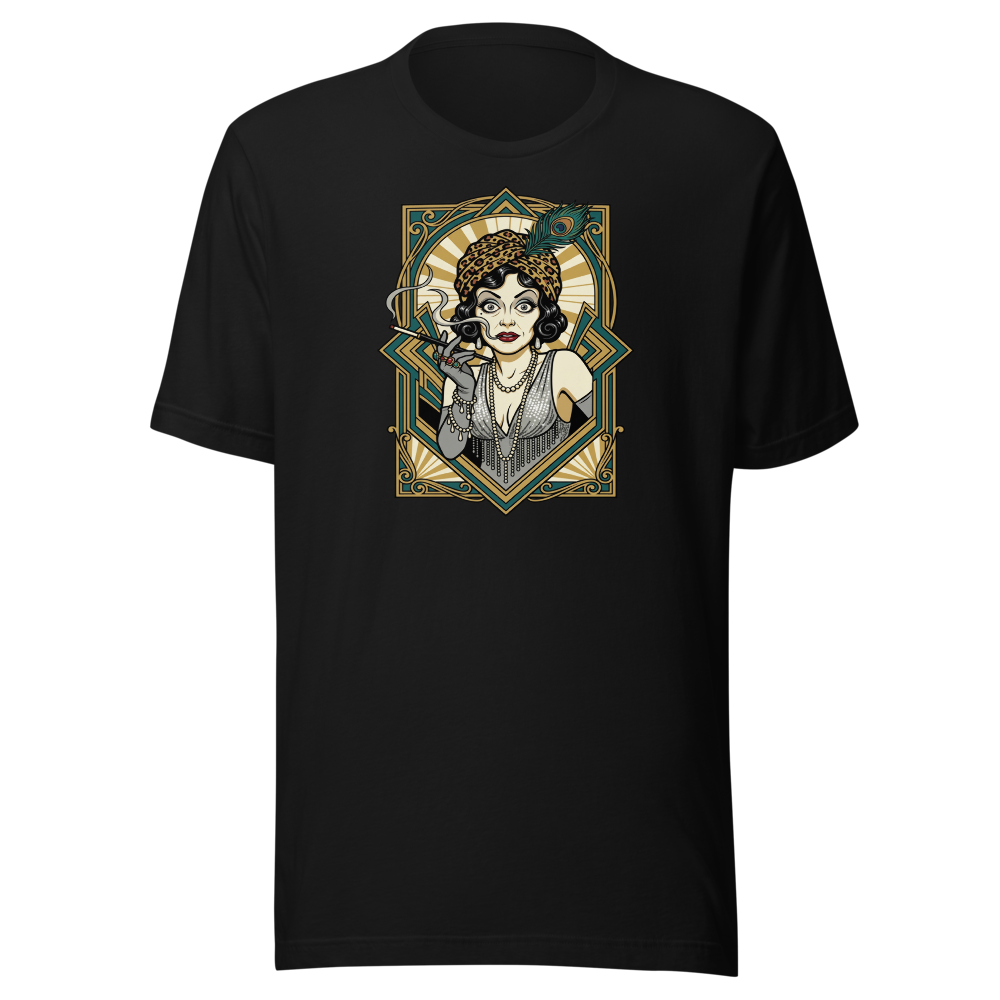 Silent Film Diva Art Deco Jazz Age Glamour Tee — black front view