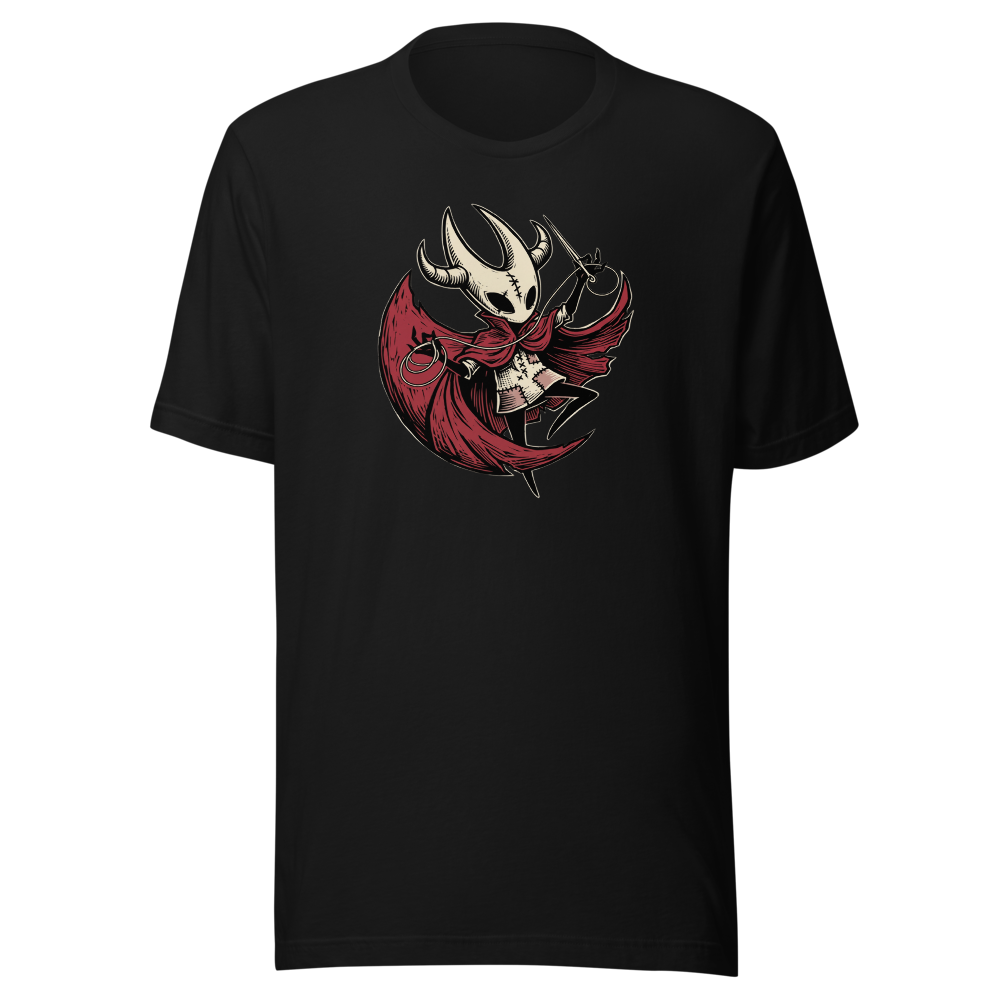 Needle Duelist Bug Warrior Linocut Tee — black front view