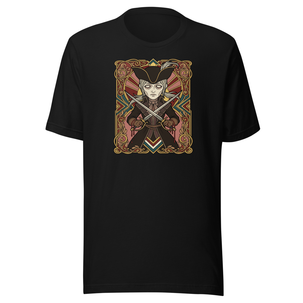 Clocktower Hunter Twin Blades Deco Duel Tee — black front view