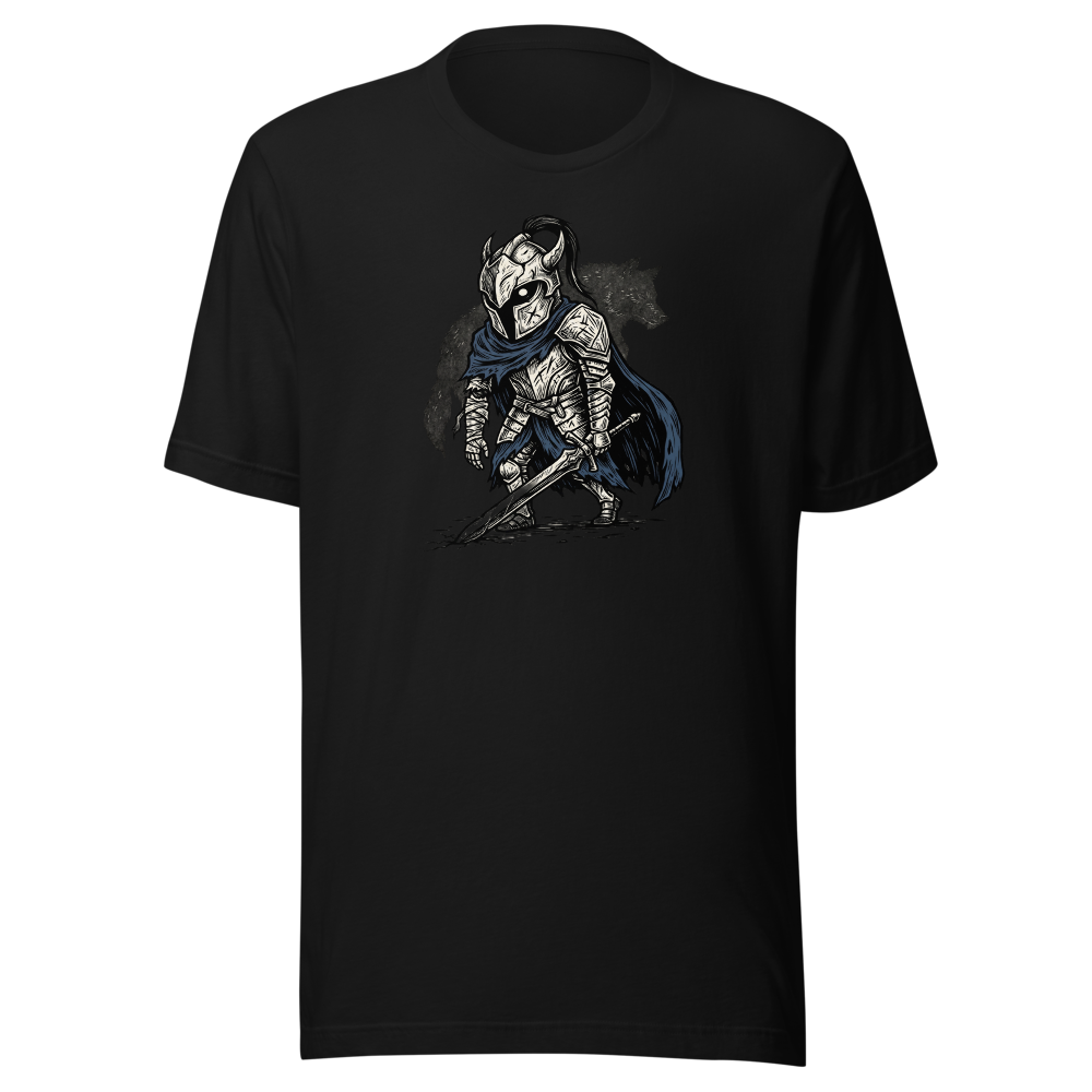 Broken Knight Abysswalker Blackwork Linocut Tee — black front view