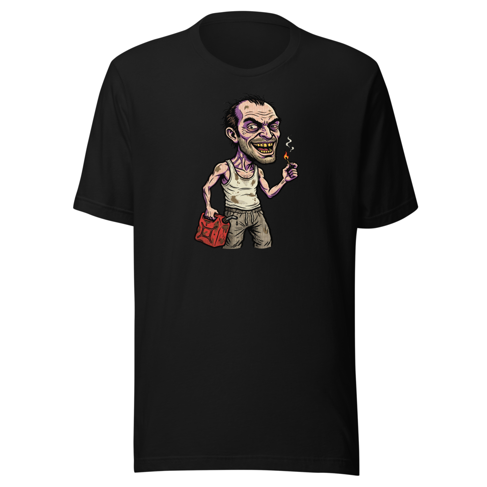 Feral Arsonist Halftone Pop Art Graphic Tee — black front view